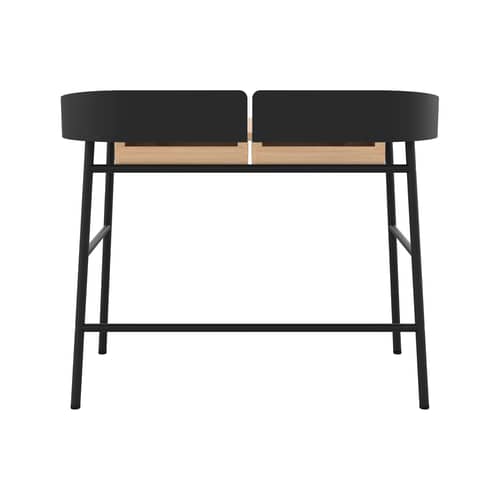 Schreibtisch Victor holz natur / B 100 cm x T 59 cm - Hartô - Schwarz / Eiche - eichenfurnierte Holzfaserplatte, lackiertes Metall