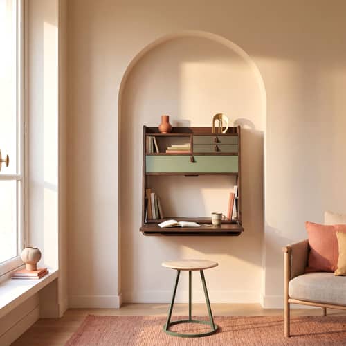 Secrétaire mural Gaston bois vert / L 60 x H 72 cm - Hartô - Vert cendré & vert sauge / Frêne marron - MDF laqué, MDF plaqué frêne teinté
