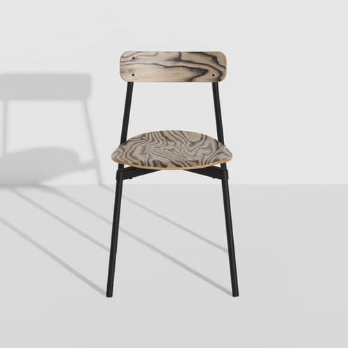 Stapelbarer Stuhl Fromme holz natur / Furnier Alpi by Ettore Sottsass, 1980 - Petite Friture - Alpi - Holz mit ALPI-Furnier, Thermolackiertes Aluminium, Vielschicht-Sperrholz in Buche