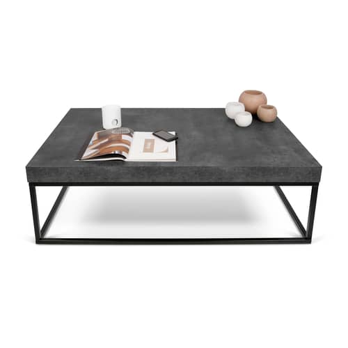 Tavolino Adelaïde legno grigio / 120 x 75 cm x H 38 cm - Melamina effetto cemento - POP UP HOME - 120 x 75 cm / Effetto cemento grigio - Melamina, metallo laccato, Pannello di fibra ad alta densità