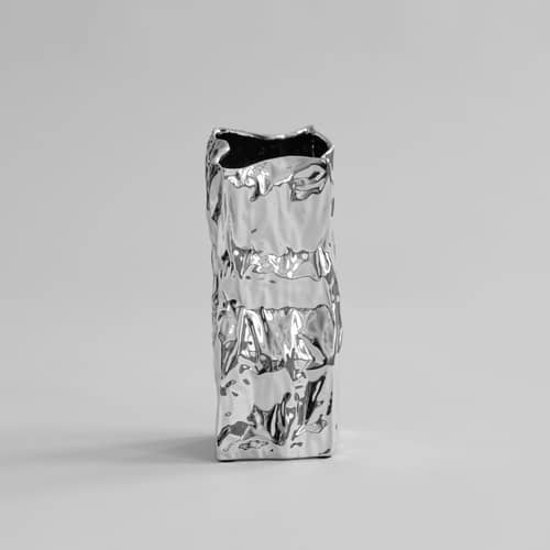Vase Kami Medium céramique argent / L 16 x H 35 cm - 101 COPENHAGEN - Chromé - Céramique