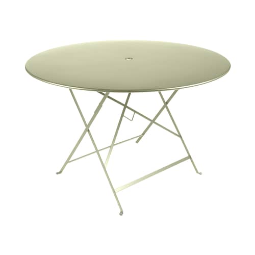 Klapptisch Bistro metall grün / Ø 117 cm - für 6 bis 8 Personen - mit Sonnenschirmloch - Fermob - Linde - bemalter Stahl
