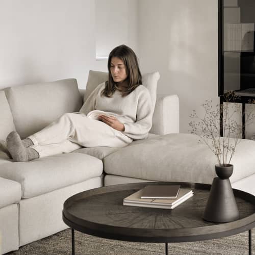 Divano modulabile Mellow tessuto bianco / Modulo angolare - Ethnicraft - Angolo - Legno, Memory foam, Tessuto