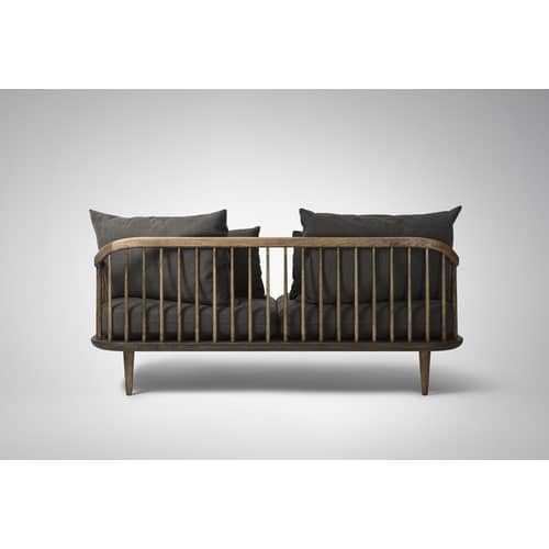 Divano destro FLY tessuto grigio legno naturale / 2 posti - L 162 cm - &tradition - Legno scuro / Cuscini grigio scuro -  Plumes, Espanso, Rovere oliato, Tessuto
