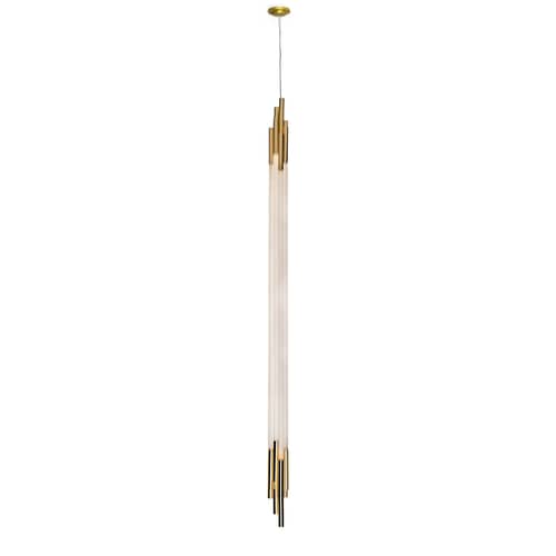 Suspension ORG Vertical Large verre blanc / LED -H 200 cm - DCW éditions - L 200 cm / Blanc & laiton - Aluminium anodisé, Verre opalin