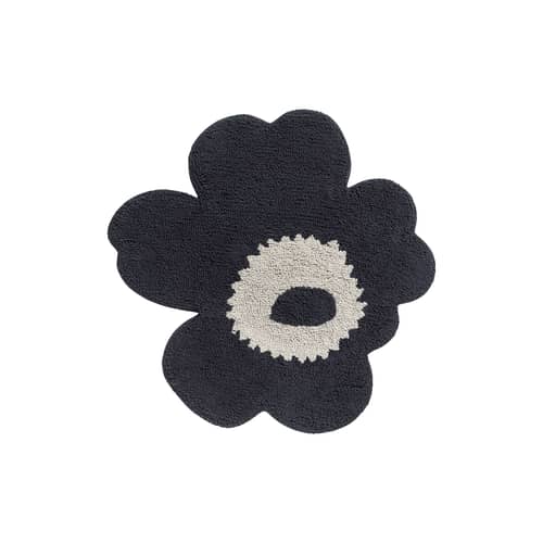 Tapis de bain Unikko noir / 73 x 74 cm - Marimekko - Charbon & blanc cassé - Coton éponge biologique