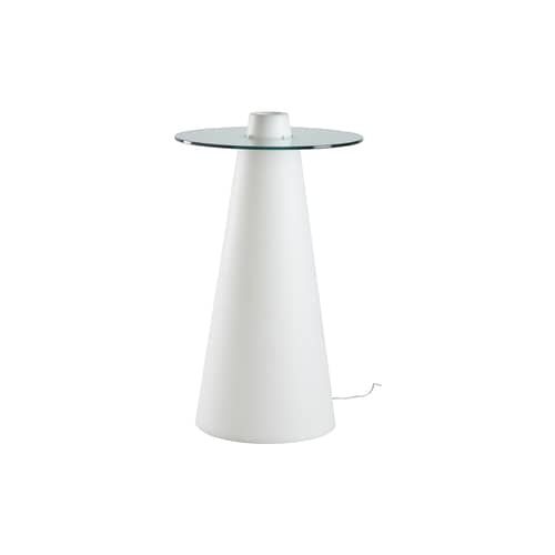 Tavolo bar alto luminoso Peak vetro materiale plastico bianco / Ø 80 x H 120 cm - Slide - Ø 80 cm / Bianco & top trasparente - Polietilene riciclabile a stampaggio rotazionale, Vetro temprato