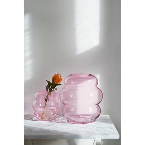 Vase Muse XL verre rose violet / Cristal de Bohême - Ø 26 x H 30 cm - Fundamental Berlin - Rubis - Cristal de Bohême