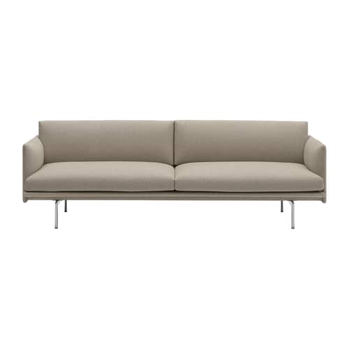 Outline Straight sofa textile beige / 3 seats - L 220 cm - Muuto - Beige (Ecriture 240) / Polished aluminium legs -  Plumes, Aluminium, Foam, Kvadrat fabric