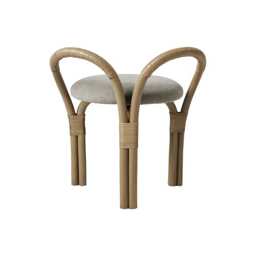 Tabouret rembourré Bistra - Gubi - Olive / Velours gris-vert (Fustagno 003) - Mousse, Rotin, Velours