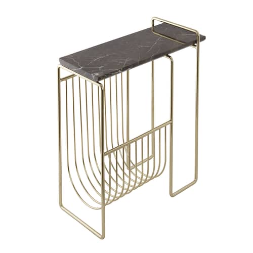 Sino End table stone brown gold / Magazine rack - Marble / 45 x 21 x H 51 cm - AYTM - Gold / Brown marble - Marble, Steel