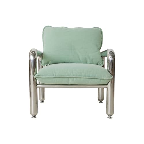 Fauteuil rembourré Chrome tissu vert - HK LIVING - Menthe (toile) / Chromé - Acier, Coton, Mousse