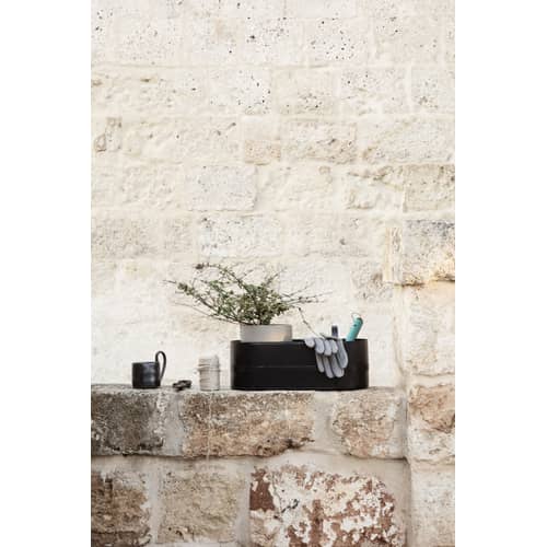 Jardinière Bau métal noir / Avec support  / L 45 cm - Ferm Living - Noir - Acier galvanisé
