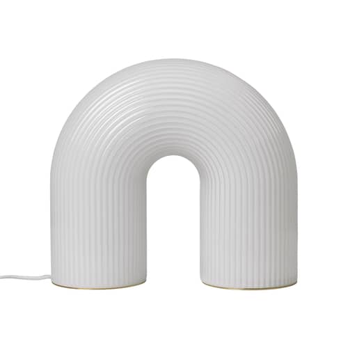 Lampe à poser Vuelta LED verre blanc / L 40 x H 36 cm - Ferm Living - Blanc - Laiton massif, Verre opalin strié