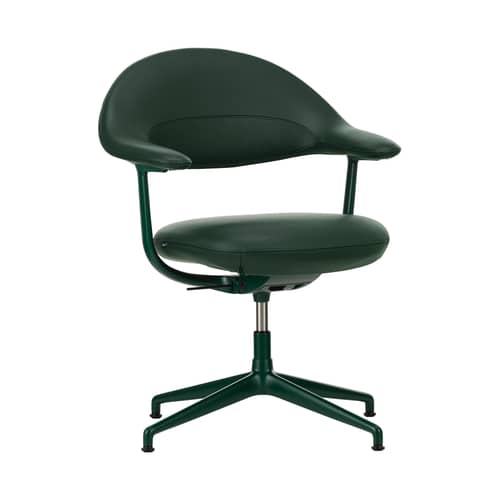 Drehsessel Mynt Soft leder grün / Gepolsterte Sitzfläche und Rückenlehne - Vitra - Dunkelgrün (Leder) / Fuß in Flaschengrün - Aluminium, Leder, Schaumstoff