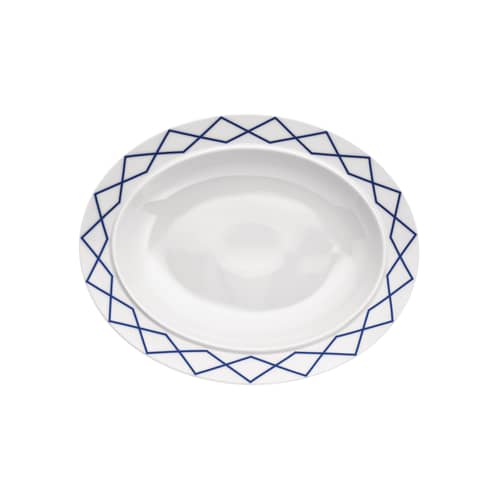 Plat de service La Bella Tavola céramique bleu / 38 x 30 cm - Ettore Sottsass - Alessi - Motif bleu - Porcelaine fine