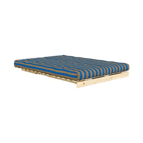 Schlafcouch Roots textil braun / L 140 cm – 3 Positionen / Struktur aus klarer Kiefer - KARUP - Braun-Blau gestreift (424) - FSC-zertifiziertes Massivholz Kiefer, Gewebe, Schaumstoff