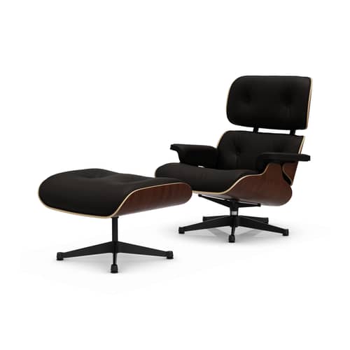 Set fauteuil & repose-pieds Lounge Chair & Ottoman cuir marron / Eames (1956) - Vitra - Noyer foncé / Chocolat (cuir) - Contreplaqué cintré, Cuir, Mousse polyuréthane, Placage de noyer