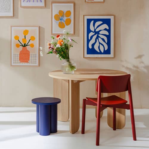 Tabouret Oly bois bleu - NOO.MA - Myrtille douce - Acier, Placage de frêne