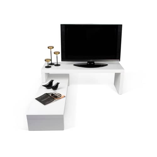 TV Möbel Philae holz weiß schwenkbar & ausziehbar / L von 125 bis 235 cm - POP UP HOME - Weiß - Hochdichte Faserplatte, Pressspan