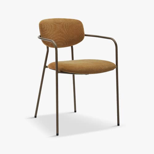 Set de 2 fauteuils de repas rembourrés Aya tissu marron - NV GALLERY - Ocre  / Cuivre antique - Fer, Mousse, Tissu