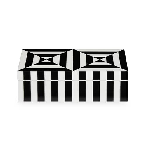 Boîte Op Art Small bois blanc noir / Laque - 20 x 10 cm - Jonathan Adler - Small - Bois laqué, Velours