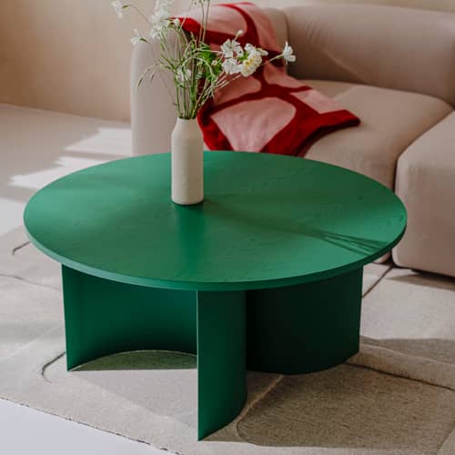 Couchtisch Gavo holz grün / Ø 95 x H 44 cm - NOO.MA - Grün Wassermelone - FSC-zertifiziertes MDF mit Eschenfurnier, Stahl