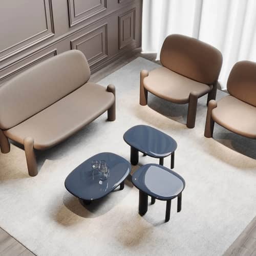 Couchtisch Tottori holz blau / 4 Beine - 64 x 44 x H 40 cm - Driade - Blau - lackierte Holzfaserplatte, Lackiertes Massivholz