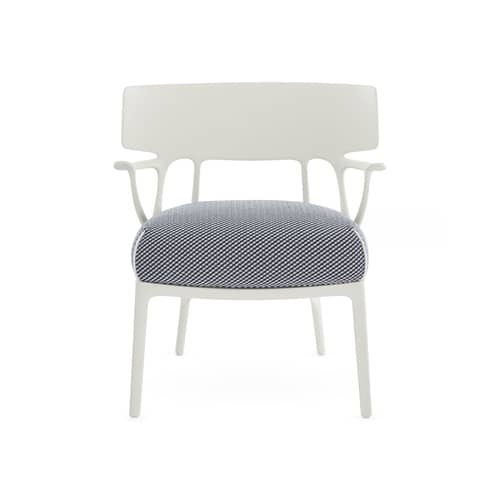 Fauteuil rembourré A.I. Lounge OUTDOOR tissu bleu - Kartell - Blanc / Tissu bleu - Polyuréthane expansé recyclé, Technopolymère thermoplastique recyclé, Tissu outdoor