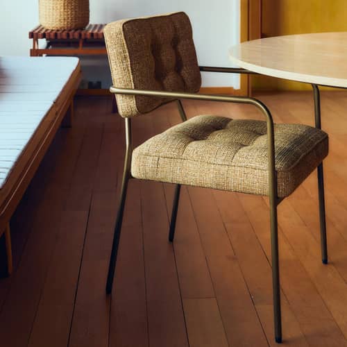 Gepolsterter Armlehnstuhl Orea textil braun - NV GALLERY - Braun Ristretto (Tweed) / Bronzefarbenes Metall - Eisen, High Density-Schaum, Tissu Tweed