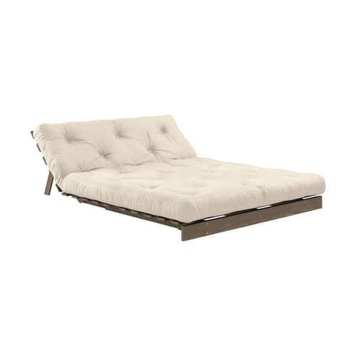 Canapé convertible Roots / L 140 cm - 3 positions / Structure marron - KARUP DESIGN - Lin 914 / Bois marron - Fibres recyclées mélangées, Mousse, Pin massif certifié FSC laqué, Tissu