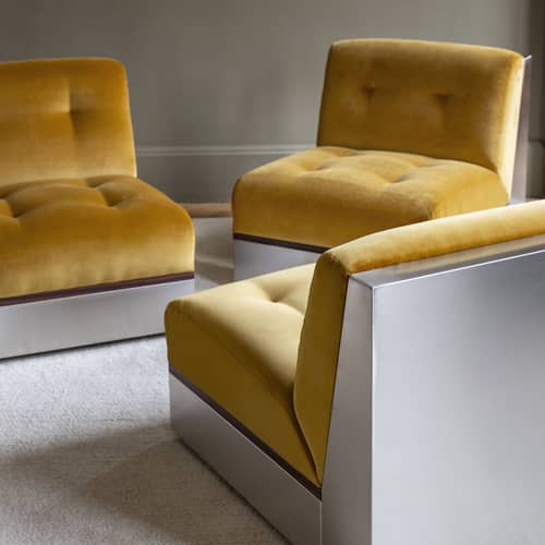 Sofa Stanley textil gelb / 3-Sitzer - L 195 cm - RED Edition - Honey - geschäumtes Polyurhethan, Palisander, rostfreier Stahl, Velours