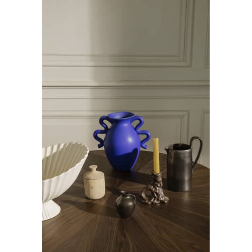 Vase Verso céramique bleu / Ø 18 x H 27 cm - Ferm Living - Bleu - Grès émaillé