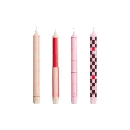 Set de 4 bougies longue Pattern - Hay - Rouges et bordeaux - Huile, Stéarine