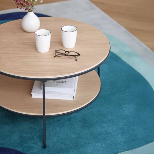 Eugénie Small Coffee table wood grey Ø 70 x H 40 cm - Hartô - Slate grey - Lacquered steel, MDF veneer oak