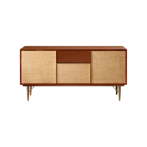 Capri Dresser wood brown / W 160 x H 80 cm - Natural fibre & lacquer - RED Edition - Siena / Natural - Brass, Lacquered solid oak, Natural fibre, Solid natural oak