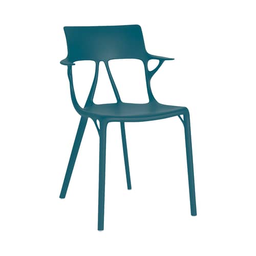 Fauteuil A.I / Conçu par une intelligence artificielle - 100% recyclé - Kartell - Bleu pétrole - PMMA recyclé