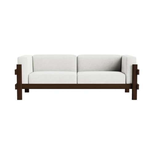 Divano destro Kube tessuto grigio / L 220 cm - Normann Copenhagen - Marrone scuro / Grigio chiaro (Hallingdal 110) -  Plumes, Pino massello eco-certificato, Schiuma ad alta densità, Tessuto Kvadrat