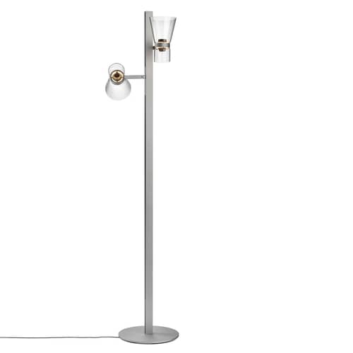 Lampadaire Nocturne 2 - Cone verre / LED - Orientable - Flos - Argent - Aluminium, Verre borosilicate soufflé