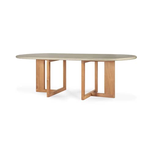 Ovaler Tisch Trestle stein grau / 240 x 110 cm - Recycelter Beton & Teakholz - Ethnicraft - Hellgrau / Teakholz - Beton, Recyceltes Teakholz