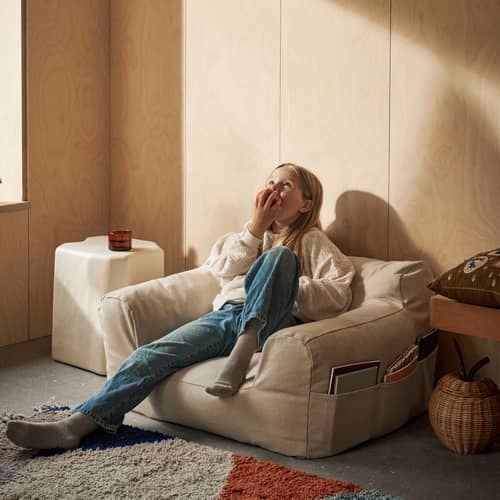 Pouf enfant Billow tissu blanc - Ferm Living - Blanc cassé - Coton biologique, Thermoball