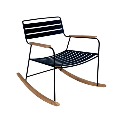 Rocking chair Surprising métal bleu / teck - Fermob - Bleu abysse - Acier, Teck