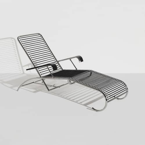 Sdraio Sandows N°114 pelle nero / Riedizione 1927 - Schienale reclinabile - Petite Friture - Nero - Acciaio cromato, Corde Elastiche, Pelle