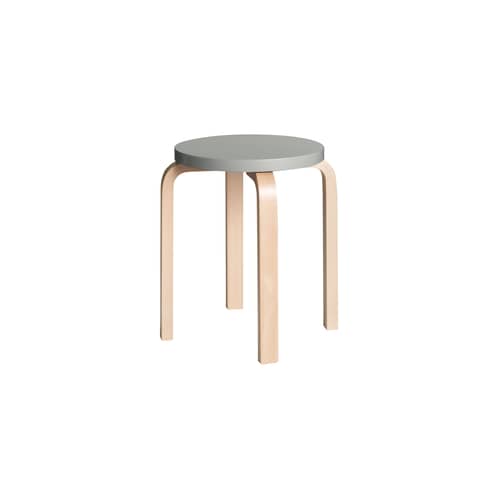 E 60 Stackable stool wood grey / Alvar Aalto, 1933 - 4 Base, legs - ARTEK - Grey lacquer / Birch base, legs - Lacquered birch plywood, Laminated birch wood