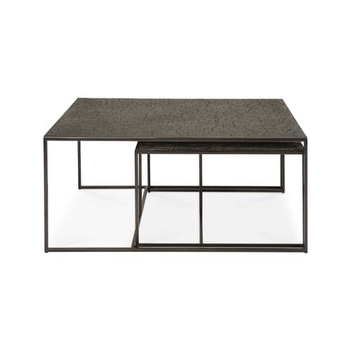 Tables gigognes Pentagon métal noir / Set de 2 - Plateaux sculptés main / Seconde vie - Ethnicraft - Whisky - Métal thermolaqué, Mineral