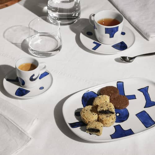 Set de 4 tasses à café + soucoupes Itsumo - Yunoki - Alessi - Blanc & bleu - Porcelaine