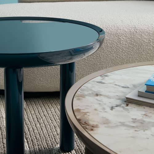 Tavolino K-TOP ceramica beige / Ø 105 x H 35 cm - Piano/vassoio in Gres effetto marmo - Kartell - Marmo effetto Natura Tortora - Faggio massello, Gres effetto marmo
