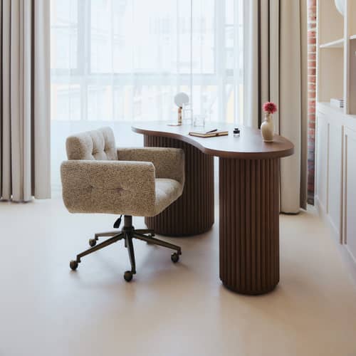 Bürosessel Valeria textil beige - NV GALLERY - Braun gesprenkelt / Messing Gebürstet - Eisen, High Density-Schaum, Tissu Tweed
