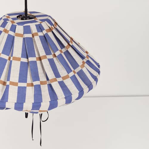 Abat-jour Yumi tissu bleu / Ø 50 x H 30 cm - Lin - NOBODINOZ - Bleu / Mosaïque - Lin