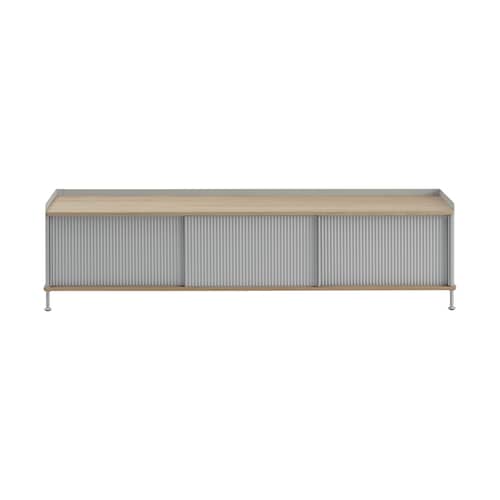 Anrichte Enfold metall grau / L 186 x H 48 cm - Muuto - Eiche / Grau - Geölte Massiveiche, lackierter Stahl